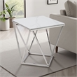 Allie End Table- White Sintered Stone- Silver Stainless Steel 21 Inch