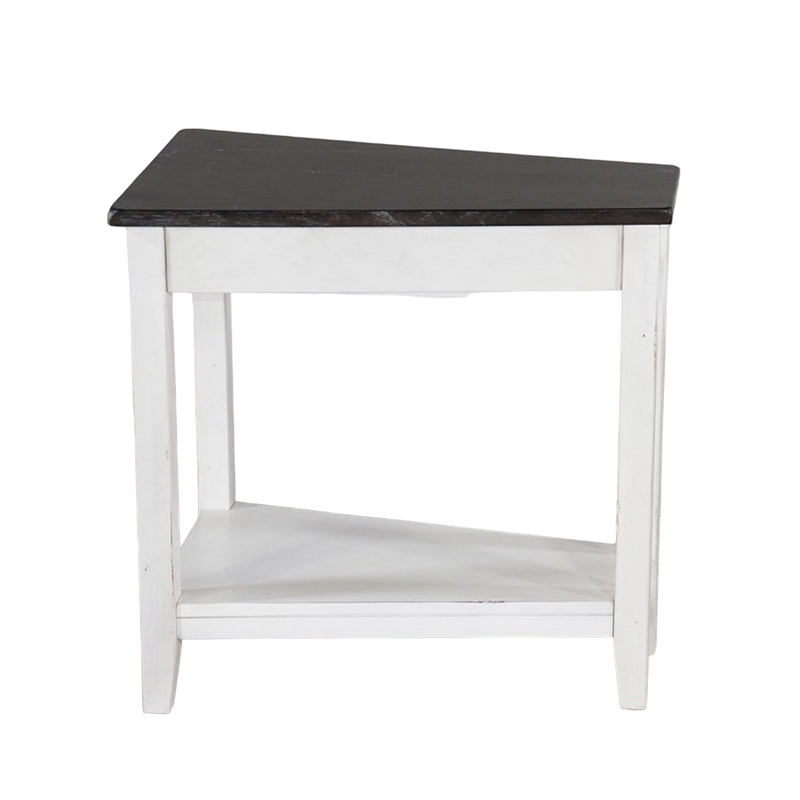 Orso Chairside Table- Shelf- 24 Inch Angled Brown Top- White Mahogany