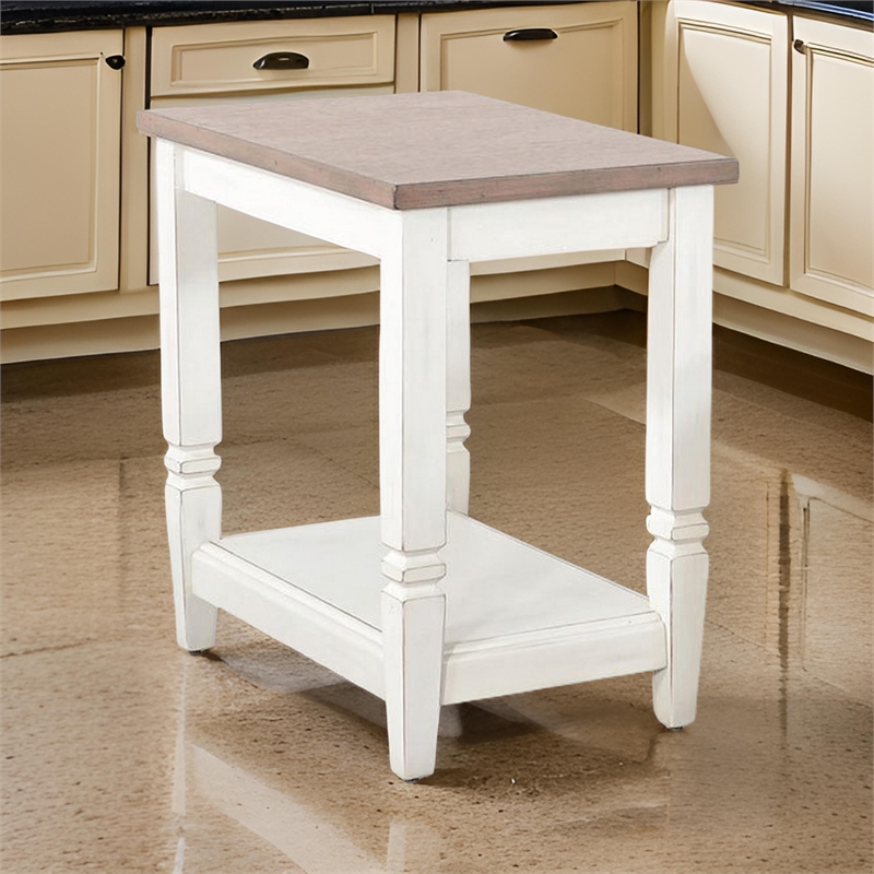 Dean Accent Side Table w Shelf- 26 Inch Rectangular Brown- White
