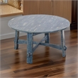 Rena Rustic Coffee Table- 36 Inch Round Top Distressed Ocean Blue Wood
