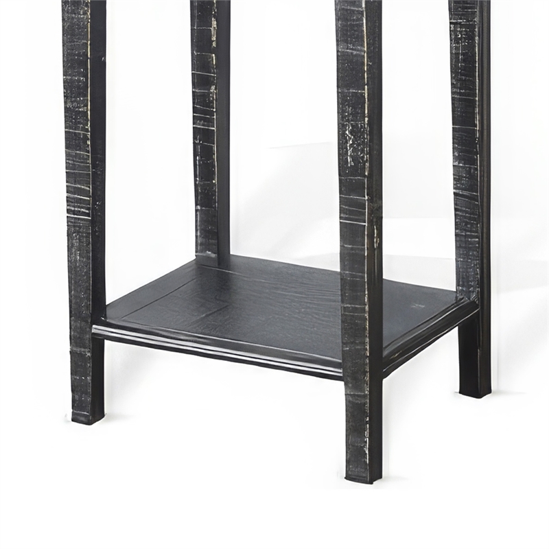 Rena Side End Table with 1 Drawer- 17 Inch Rustic Black Mahogany Wood