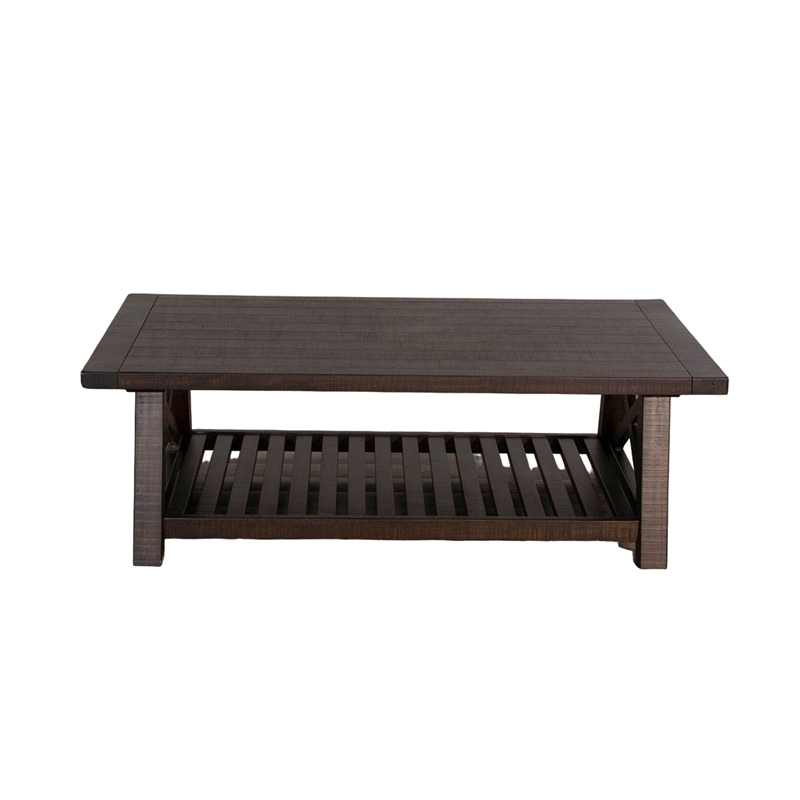 Anva Coffee Table- Dark Brown Mahogany- Shelf- Rectangular 52 Inch