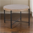 Reena End Table- Light Brown Mahogany- Black Metal- Round 28 Inch