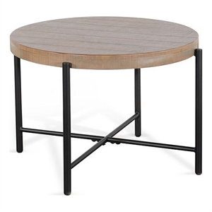Reena End Table- Light Brown Mahogany- Black Metal- Round 28 Inch