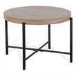 Reena End Table- Light Brown Mahogany- Black Metal- Round 28 Inch