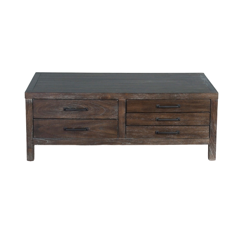 Nikay Coffee Table- 5 Drawers- Dark Brown Mindi- Rectangular 50 Inch