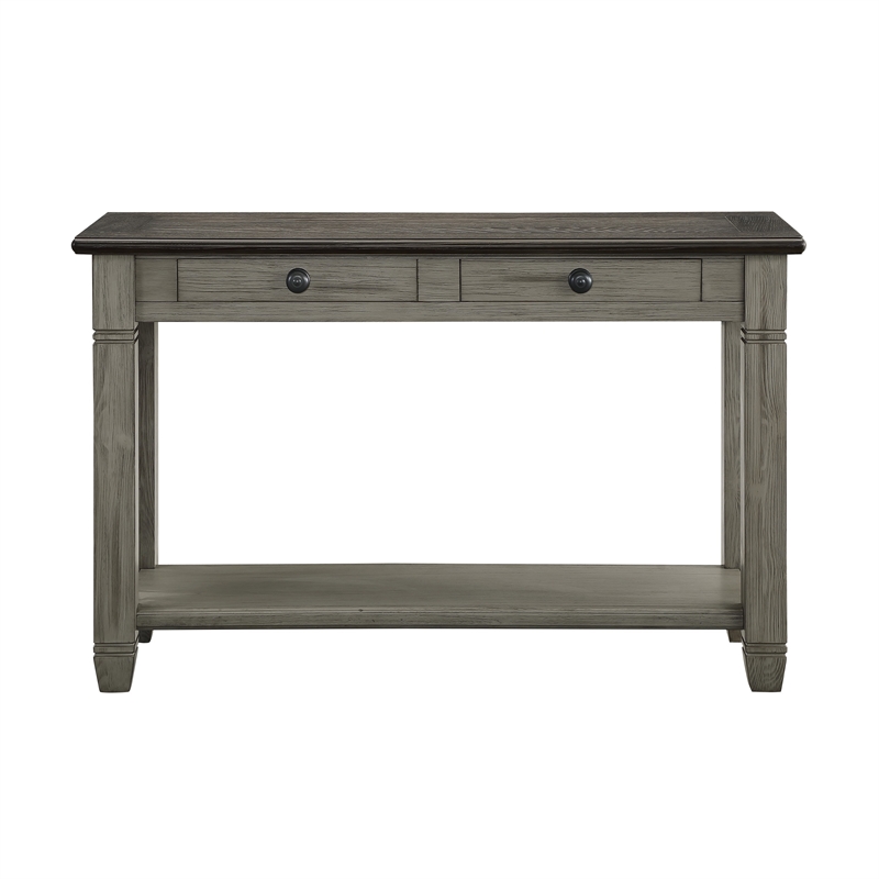 Rome 48 Inch Sofa Table- Rectangular- 2 Drawers- Brown- Gray- Solid Wood