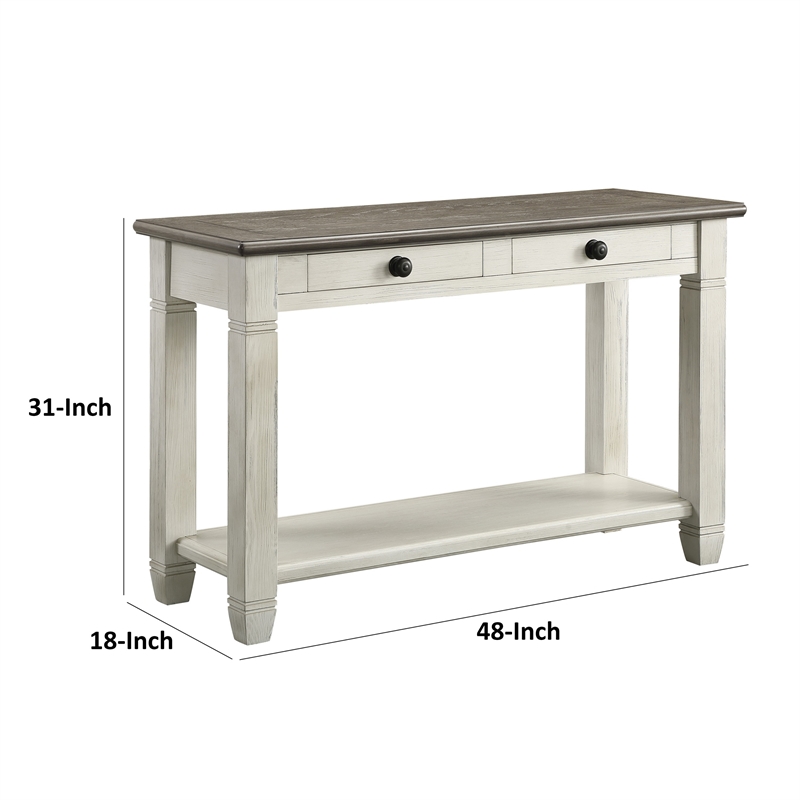Rome 48 Inch Sofa Table- Rectangular- 2 Drawers- White- Brown- Solid Wood