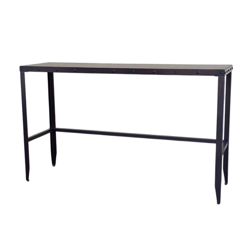 Ayka Sofa Bar Table w Nailhead Accent- 60 Inch Rectangular Brown Wood
