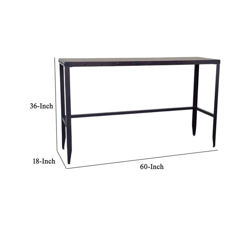 Ayka Sofa Bar Table w Nailhead Accent- 60 Inch Rectangular Brown Wood