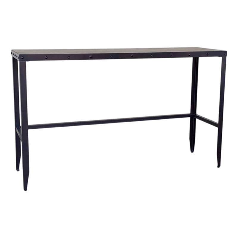 Ayka Sofa Bar Table w Nailhead Accent- 60 Inch Rectangular Brown Wood