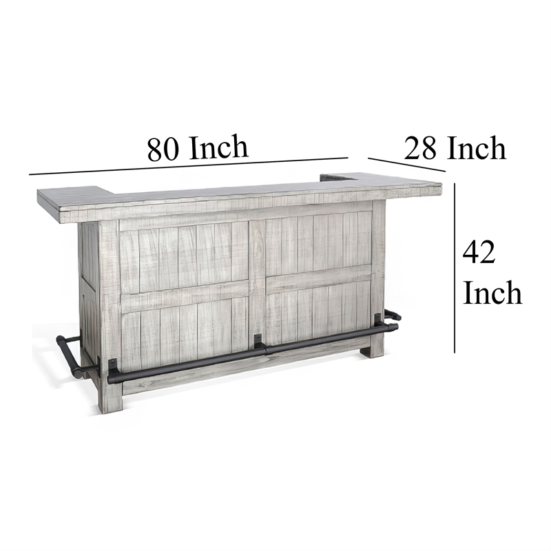 Zeka Freestanding Bar Table- Pull Out Tray- 80 Inch Top- Gray Wood