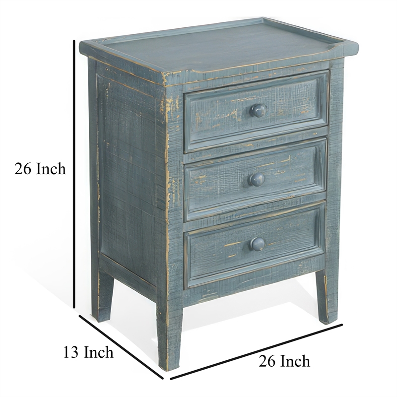 Rena Side End Table with 3 Drawers- 19 Inch Rustic Green Mahogany Wood