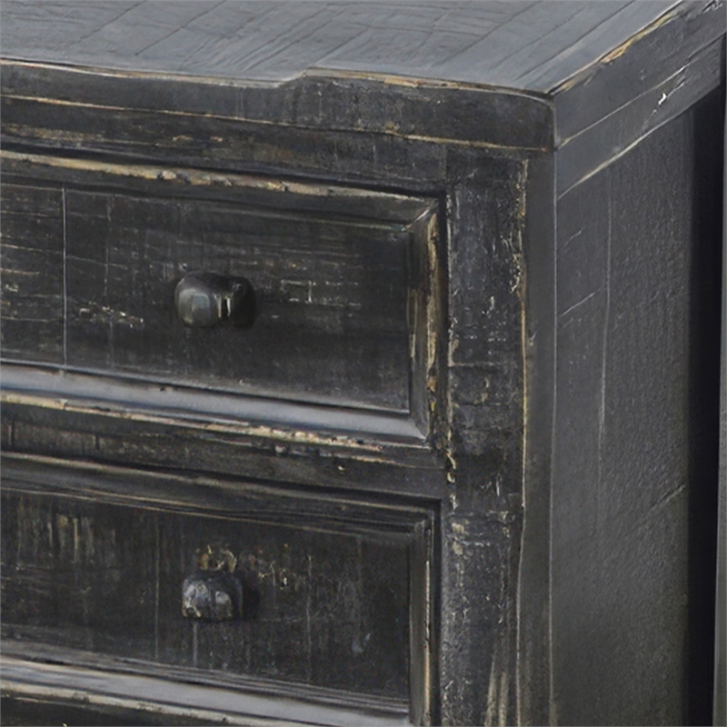 Rena Side End Table with 3 Drawers- 28 Inch Rustic Black Mahogany Wood