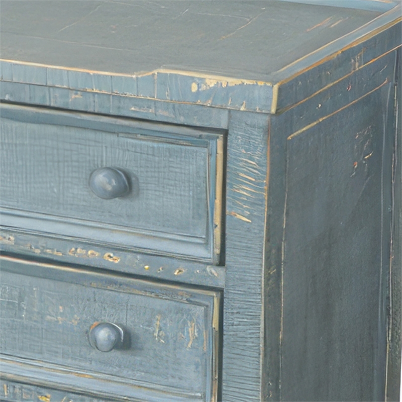 Rena Side End Table with 3 Drawers- 28 Inch Rustic Green Mahogany Wood