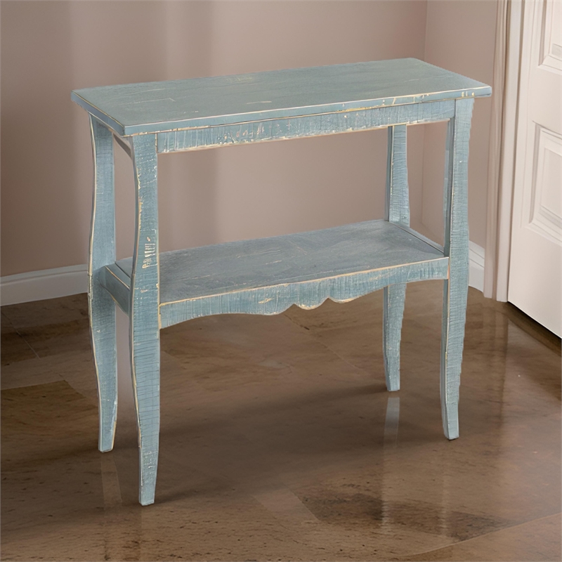Rena Side End Table- Scallop Trim- 28 Inch Seagrass Green Mahogany