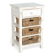 Rena End Table- 3 Natural Rattan Storage Baskets- 20 Inch White Wood