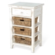 Rena End Table- 3 Natural Rattan Storage Baskets- 20 Inch White Wood