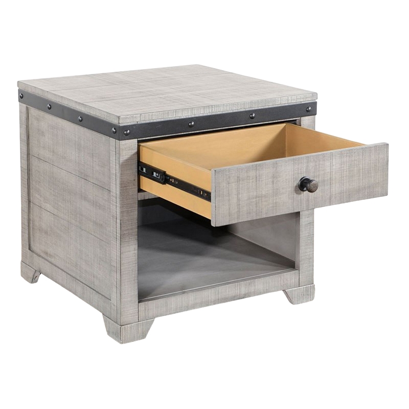 Nelly Side End Table- 1 Drawer and Shelf- 24 Inch Gray Mahogany Wood