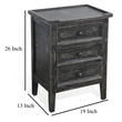 Rena End Table with 3 Drawers- 19 Inch Distressed Black Mahogany Wood