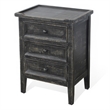 Rena End Table with 3 Drawers- 19 Inch Distressed Black Mahogany Wood