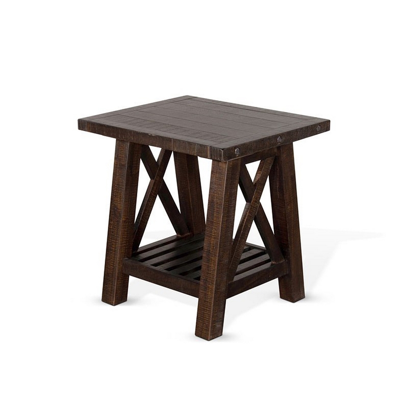 Anva Side End Table- Dark Brown Mahogany- Shelf- Rectangular 24 Inch