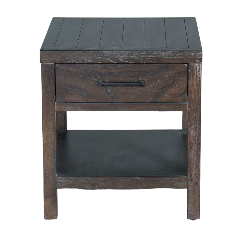 Nikay Side End Table- 1 Drawer- Shelf- Dark Brown Mindi Wood- 26 Inch