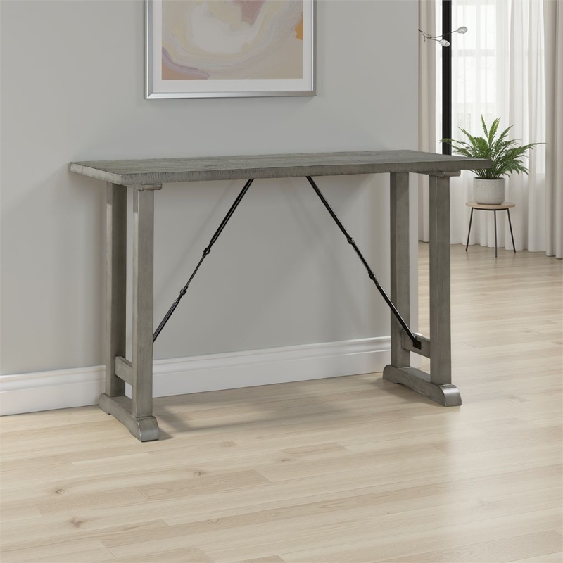 Anab Counter Height Table- Rectangular Gray Wood and Turnbuckle Base