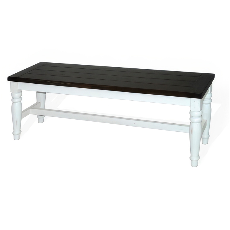 Orso Bench- Off White- Dark Brown Mahogany and Mindi Wood- 52 Inch
