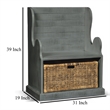Eulie Hall Foyer Bench Seat w Rattan Basket- Rustic Blue Mahogany Wood