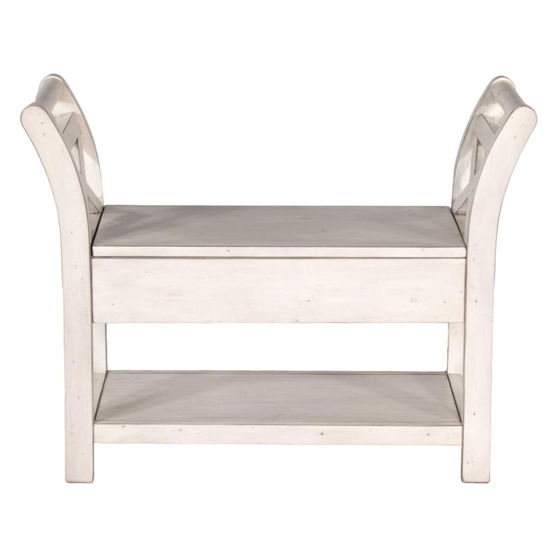 Sime 36 Inch Accent Bench- X-Panel and Storage- Ivory White Mahogany