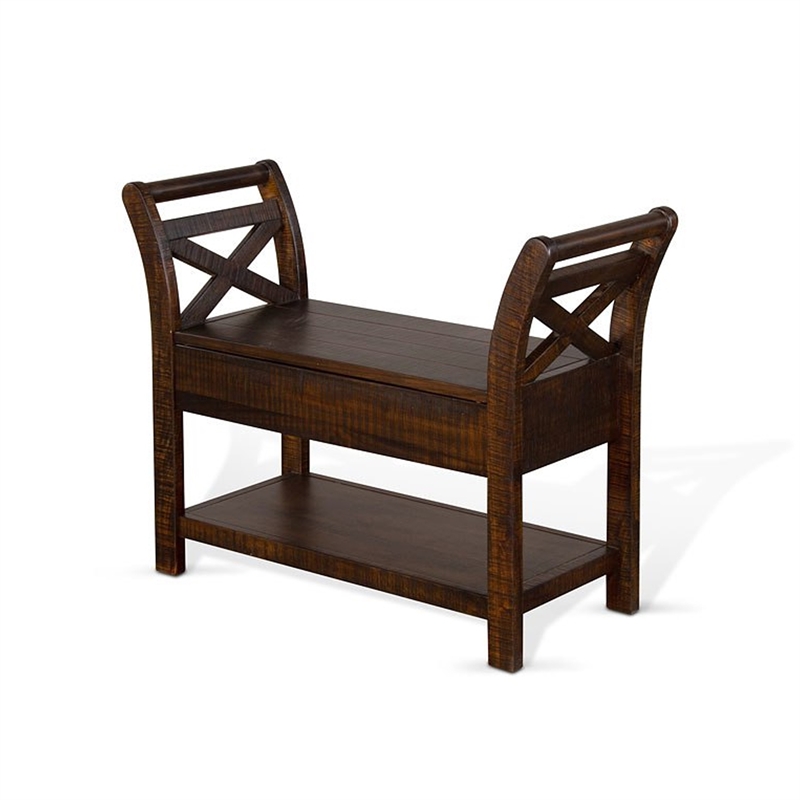Flint 36 Inch Accent Bench with X-Panel- Storage- Dark Brown Mahogany