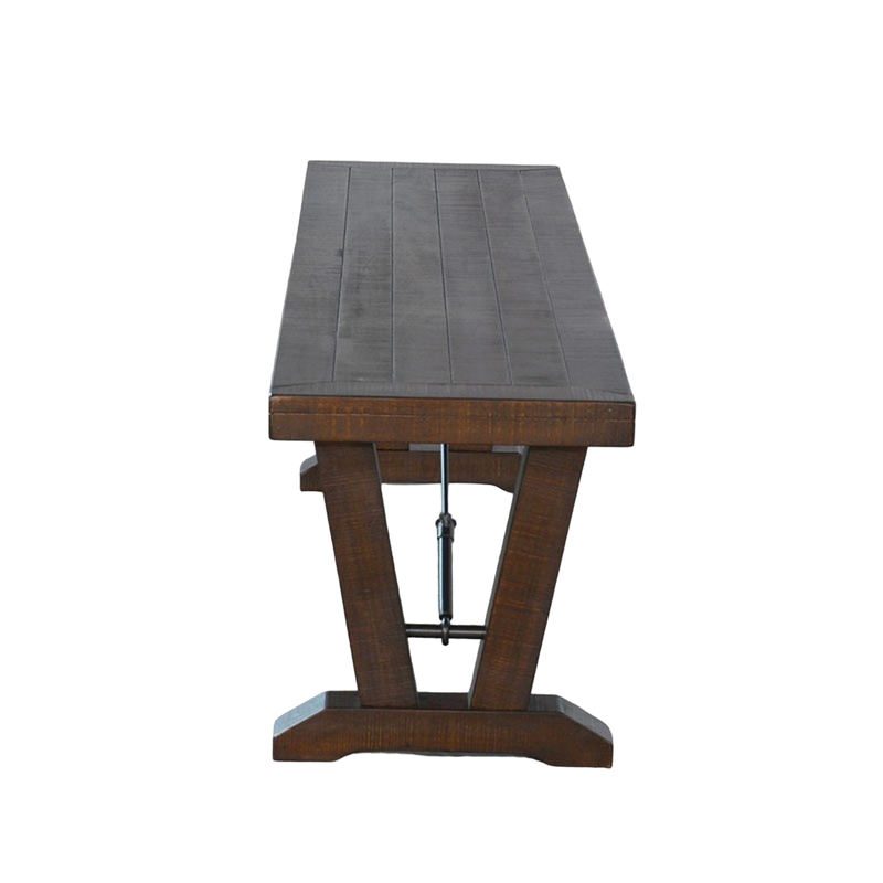 Flint Dining Bench with Turnbuckles- 70 Inch Dark Brown Mahogany Wood
