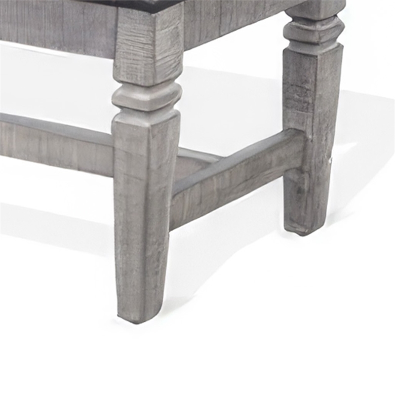 Camie Dining Bench- 56 Inch Faux Leather Seat- Gray Mahogany Wood