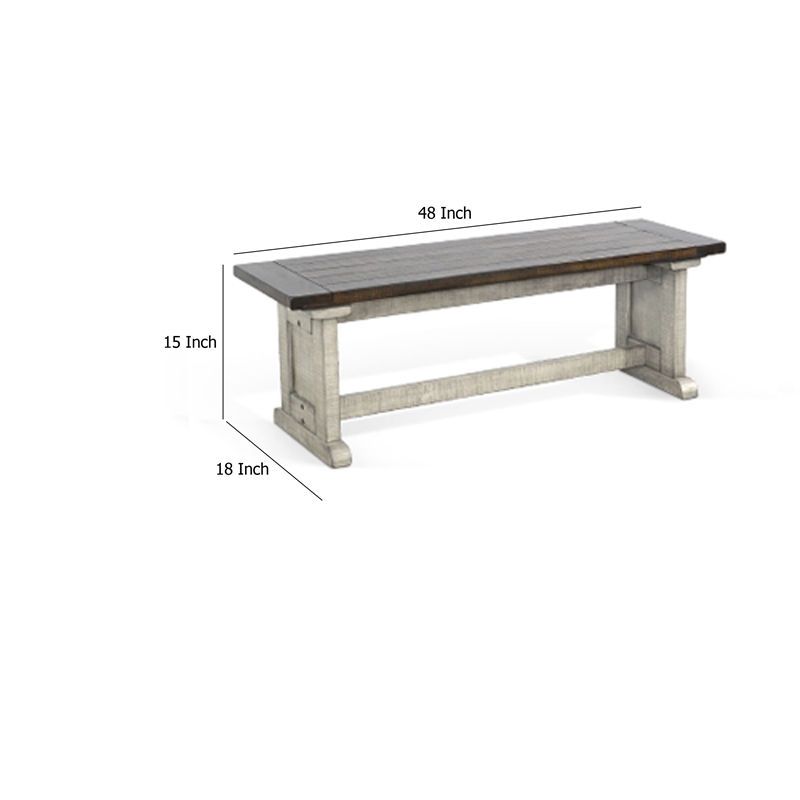 Camie Side Dining Bench- Plank Dark Brown Gray Mahogany Wood 48 Inch