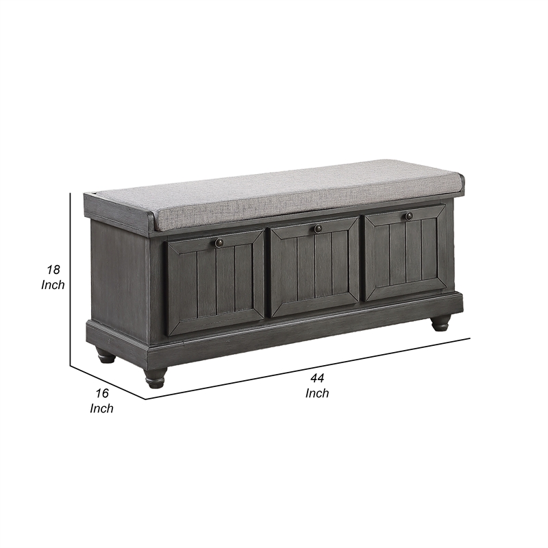 Wali 44 Inch Bench with Lift Top Storage- Plush Gray Cushioned Seat