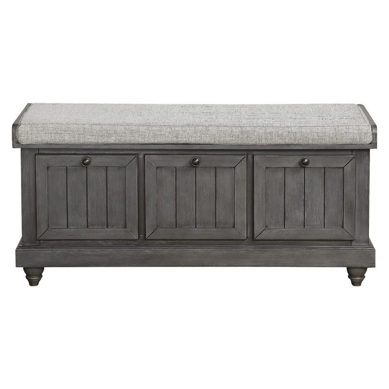 Wali 44 Inch Bench with Lift Top Storage- Plush Gray Cushioned Seat