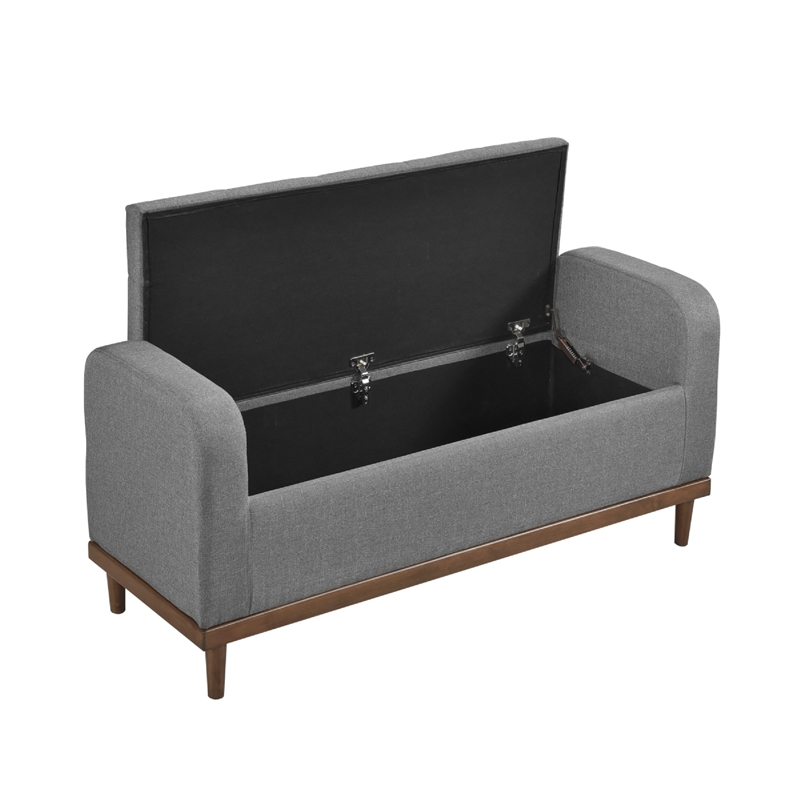 Bity Lift Top Storage Bench- Medium Gray Textured Fabric- Wood 50 Inch
