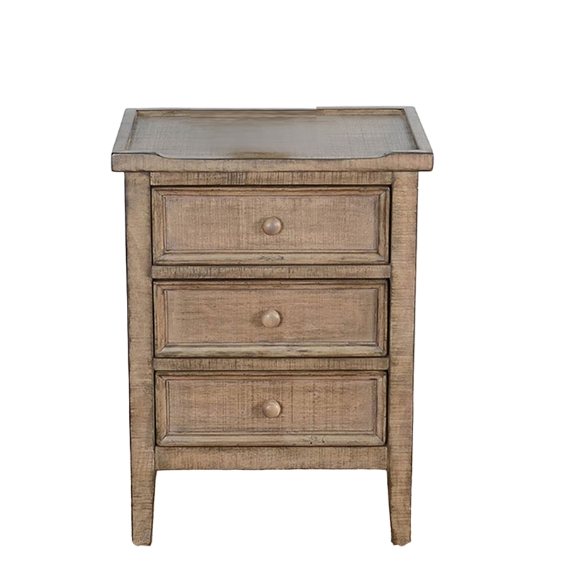 Rena Side End Table - 3 Drawers with Round Knobs - Mahogany Wood