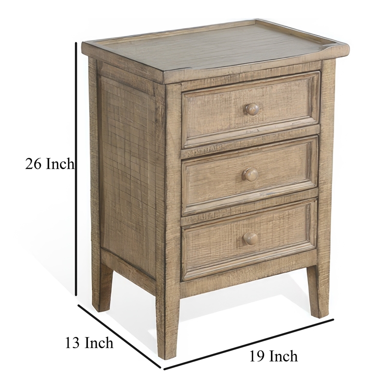 Rena Side End Table - 3 Drawers with Round Knobs - Mahogany Wood