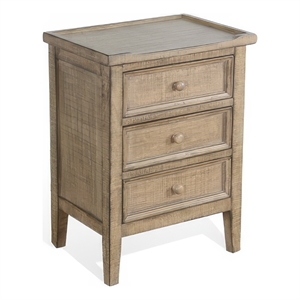 Rena Side End Table - 3 Drawers with Round Knobs - Mahogany Wood