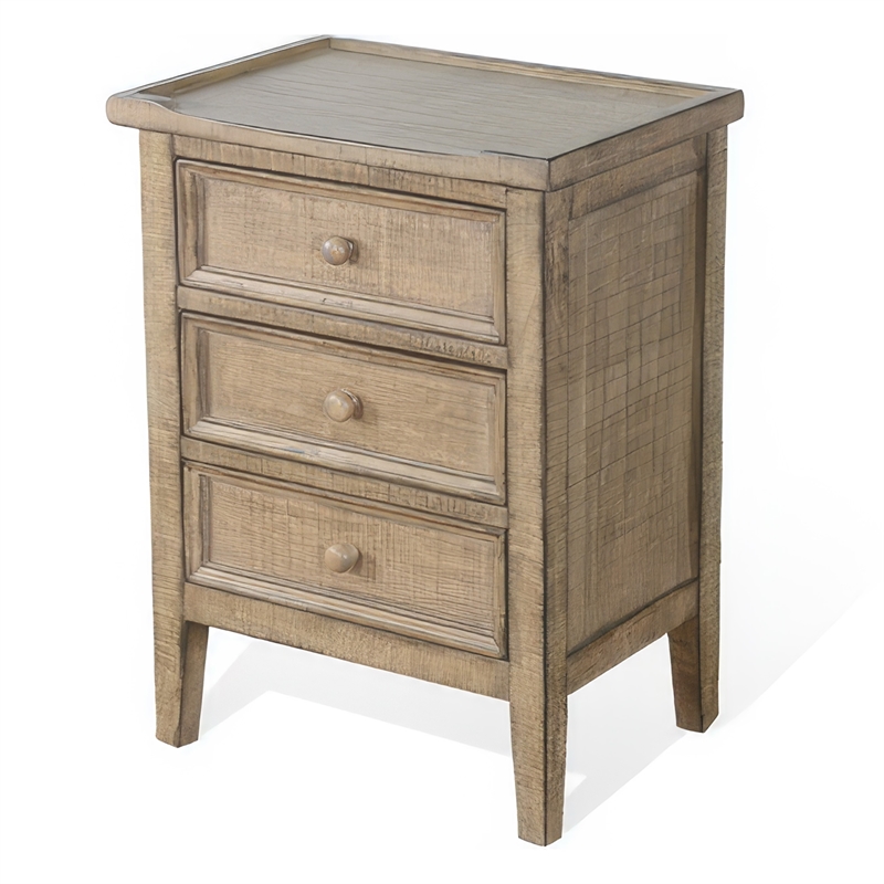 Rena Side End Table - 3 Drawers with Round Knobs - Mahogany Wood