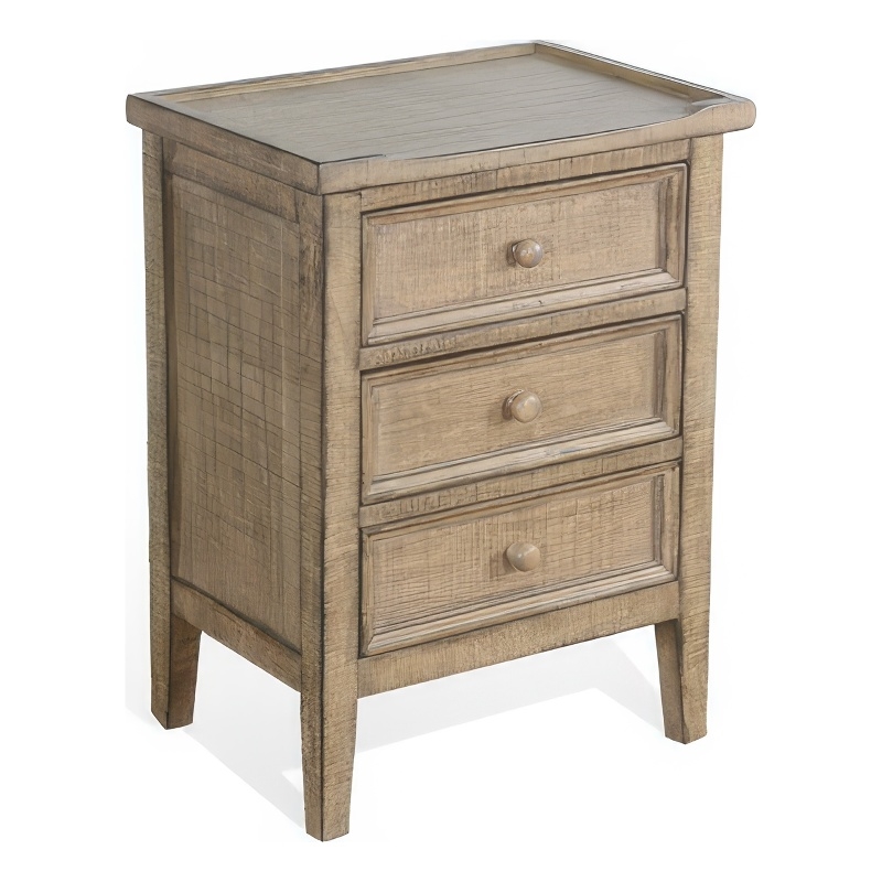 Rena Side End Table - 3 Drawers with Round Knobs - Mahogany Wood
