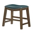 Miel 20 Inch Dining Stool- Green Faux Leather- Brown Solid Wood- Nailheads