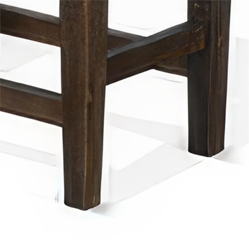 Flint Counter Stool- Set of 2- Black Faux Leather- Dark Brown Mahogany Wood