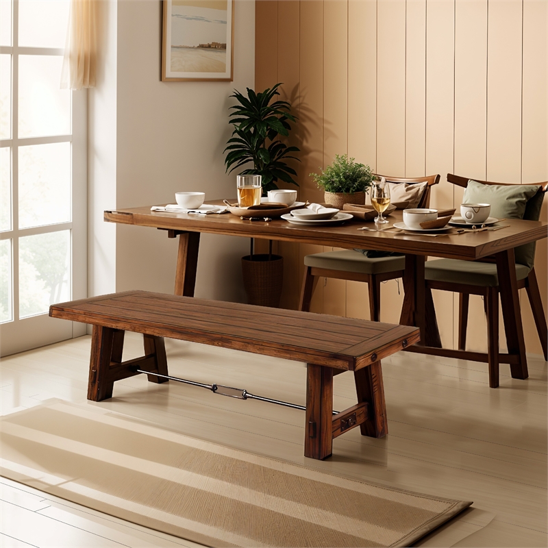 Reggie Wooden Bench - Mahogany Wood- Angled Legs- Turnbuckle Accents