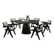 Bili 7pc Round Dining Table and 6 Armchairs Set- Open Back- Beige- Black