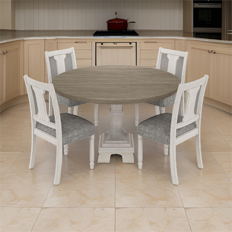 Sane 5pc Dining Table and Chair Set- Fiddleback- Round Top- Gray- White