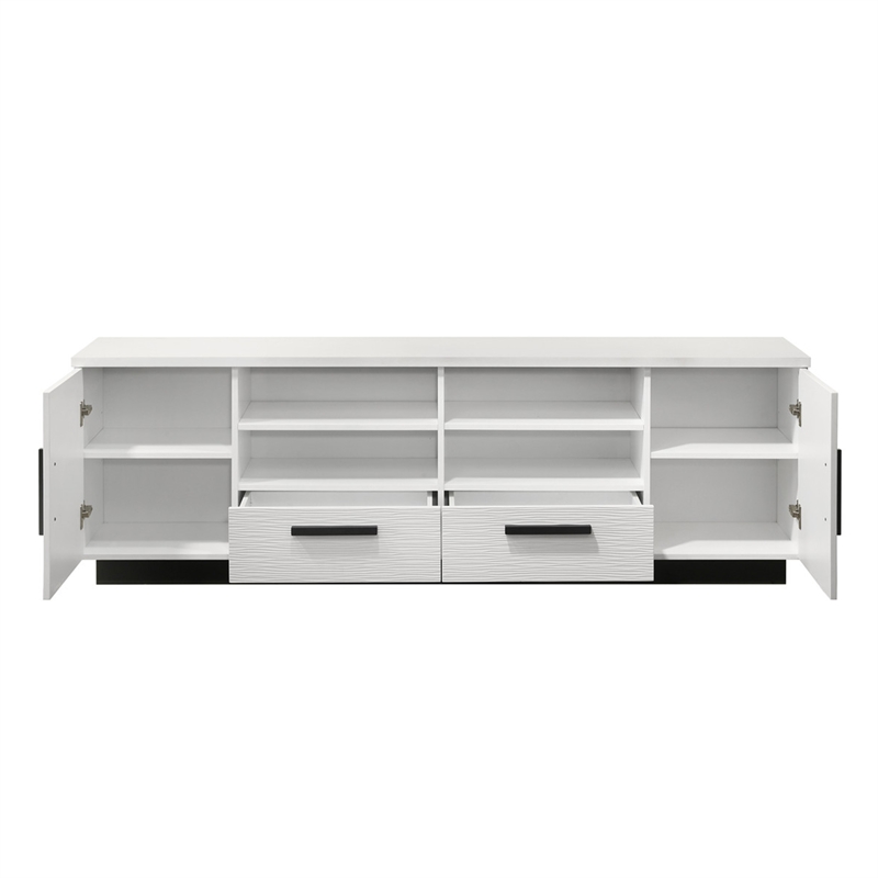 Sda 71 Inch TV Media Console- Door Cabinets- Drawers- Black Handles- White