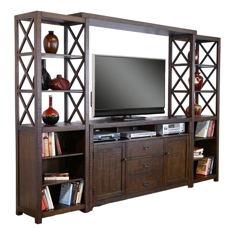 Flint 4pc TV Wall Entertainment Console- 2 Pier- Bridge- Brown
